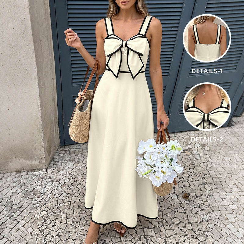 Vintage-style Resort Style Colorblock Strap Dress
