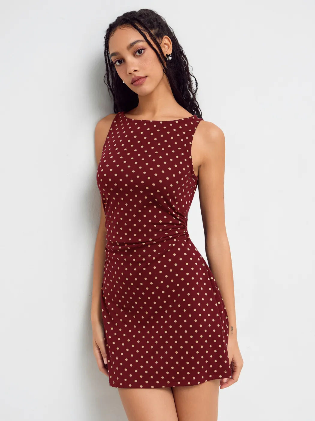 Vintage Polka Dot Sleeveless Dress Women's Boat Neck Slim Fit A-Line Mini…