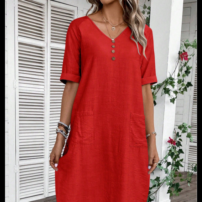 Summer V-neck Loose And Comfortable Resort Dress