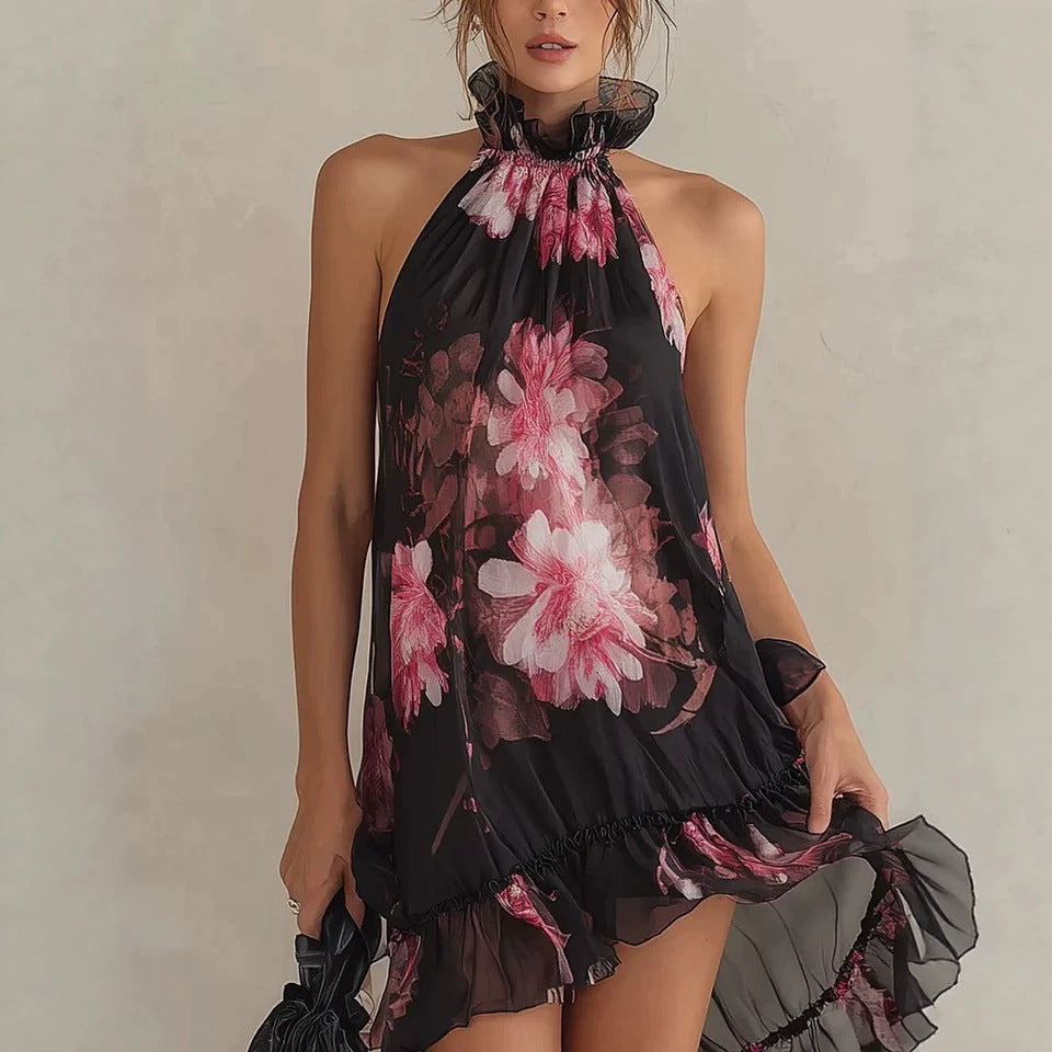 Chiffon Printed Off-shoulder Dress