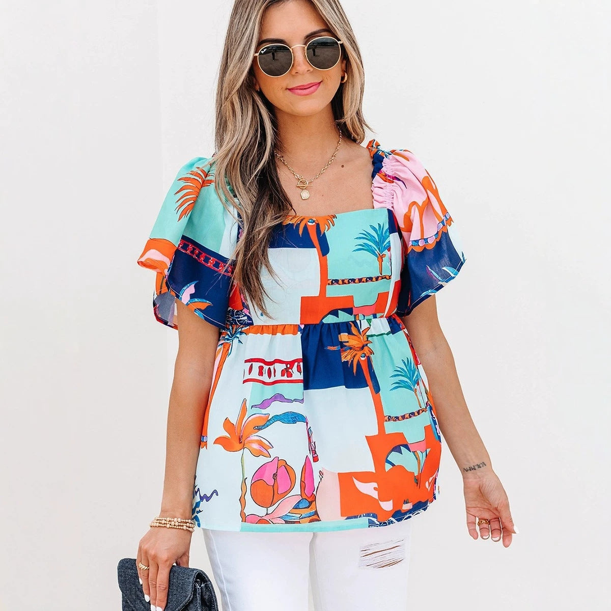 Summer Ruffle-Trim Short-Sleeve T-Shirt