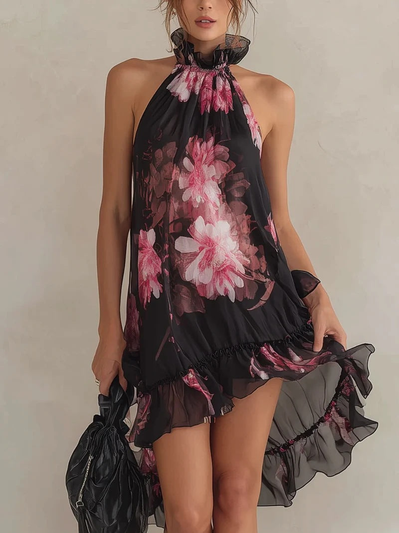 Chiffon Printed Off-shoulder Dress