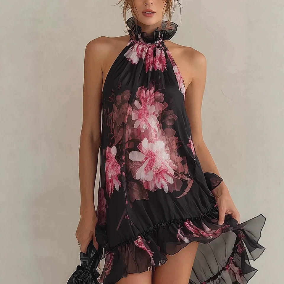 Chiffon Printed Off-shoulder Dress