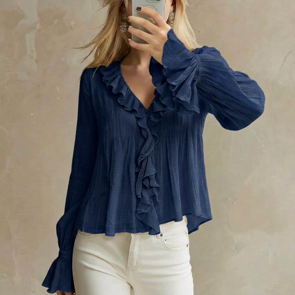 Versatile Flared Long-sleeve Top For Summer And Early Fall