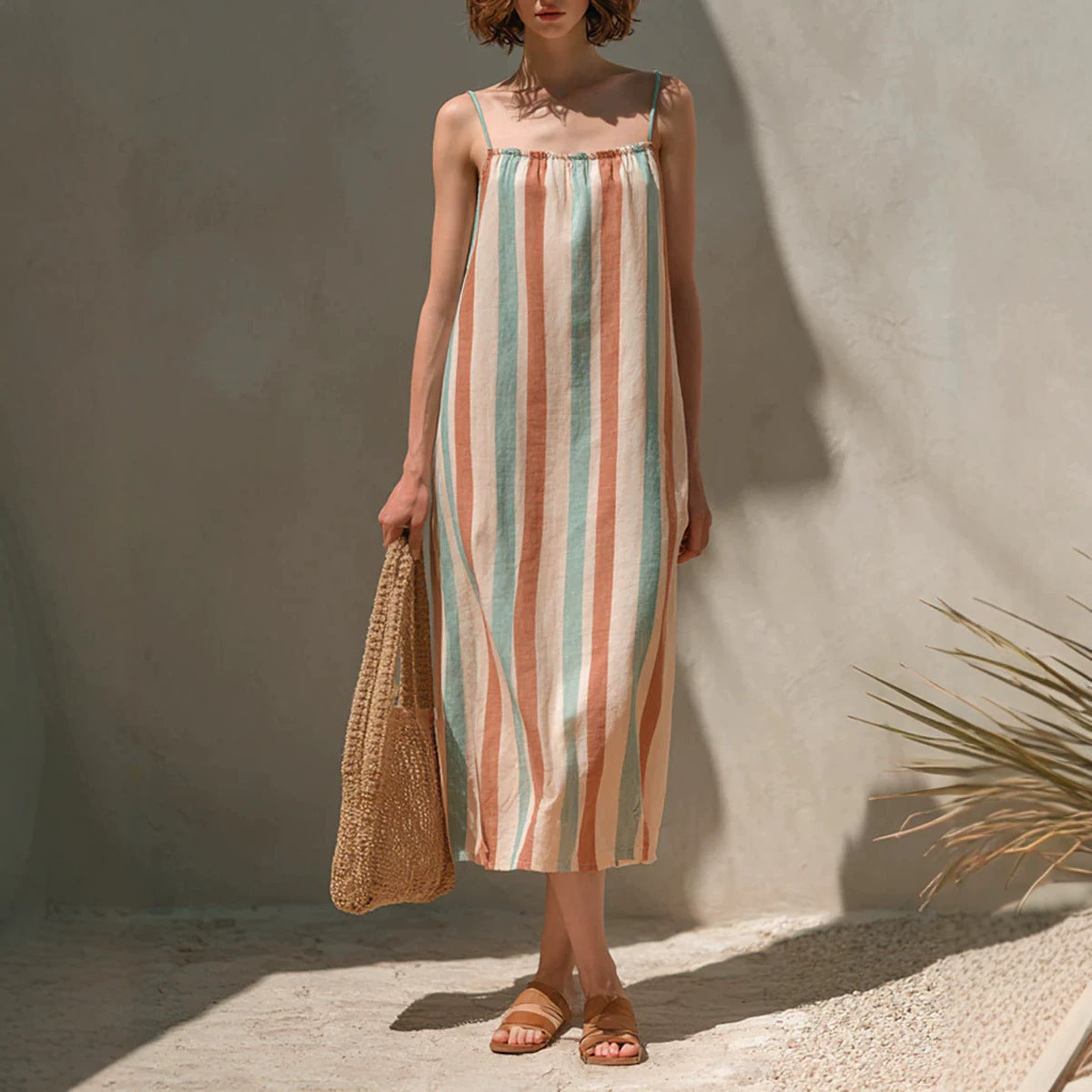 Minimalist Striped Strap Midi Dress