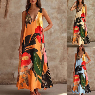 V-neck Printed Vest Dress