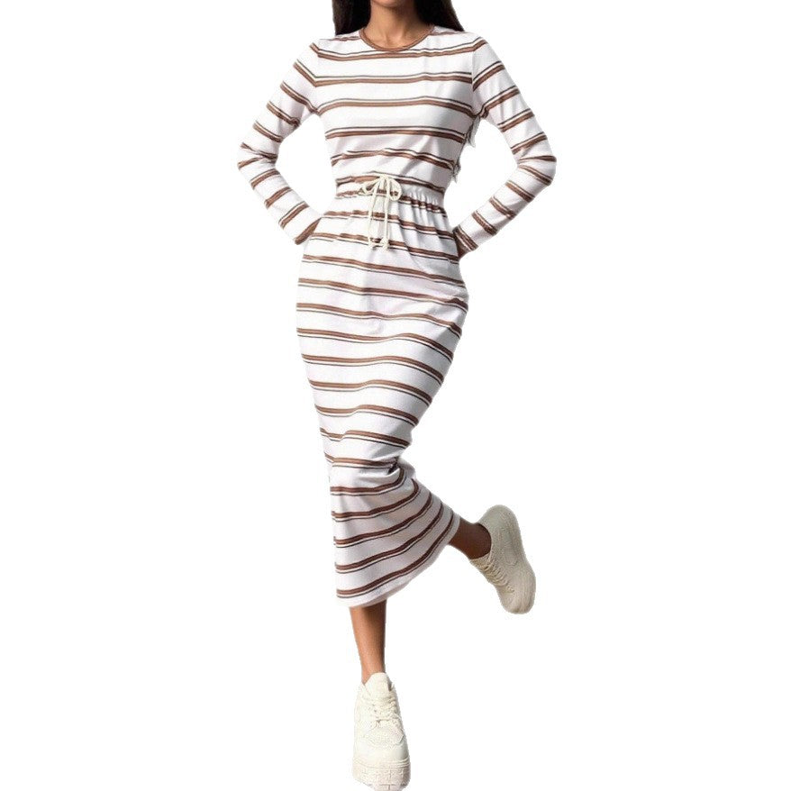 Relaxed-fit Long-sleeve Striped Casual Dress