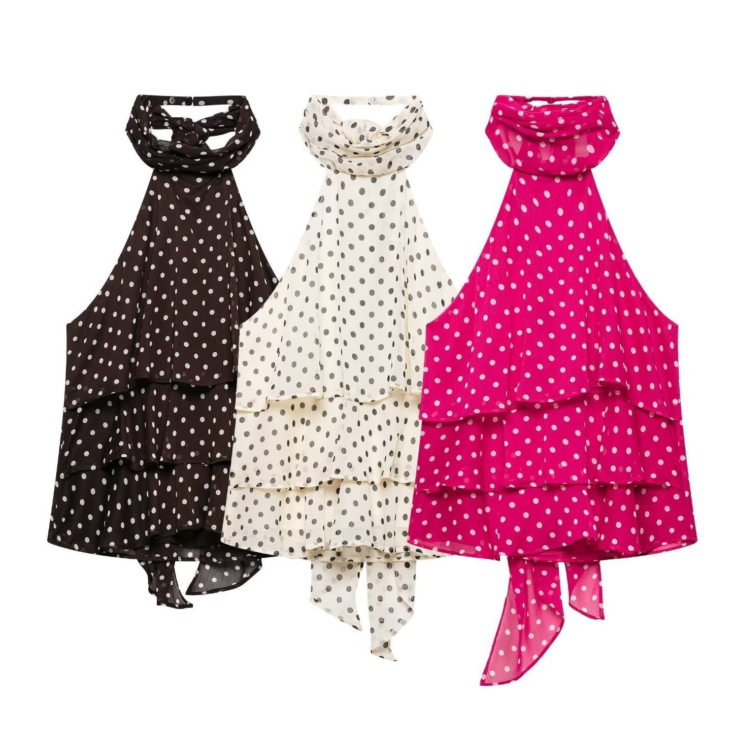 Polka-dot Halter-neck Backless Dress