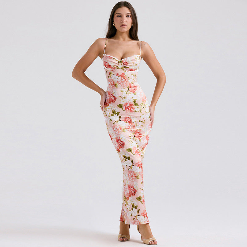 Elegant Floral Slim-fit Slip Dress