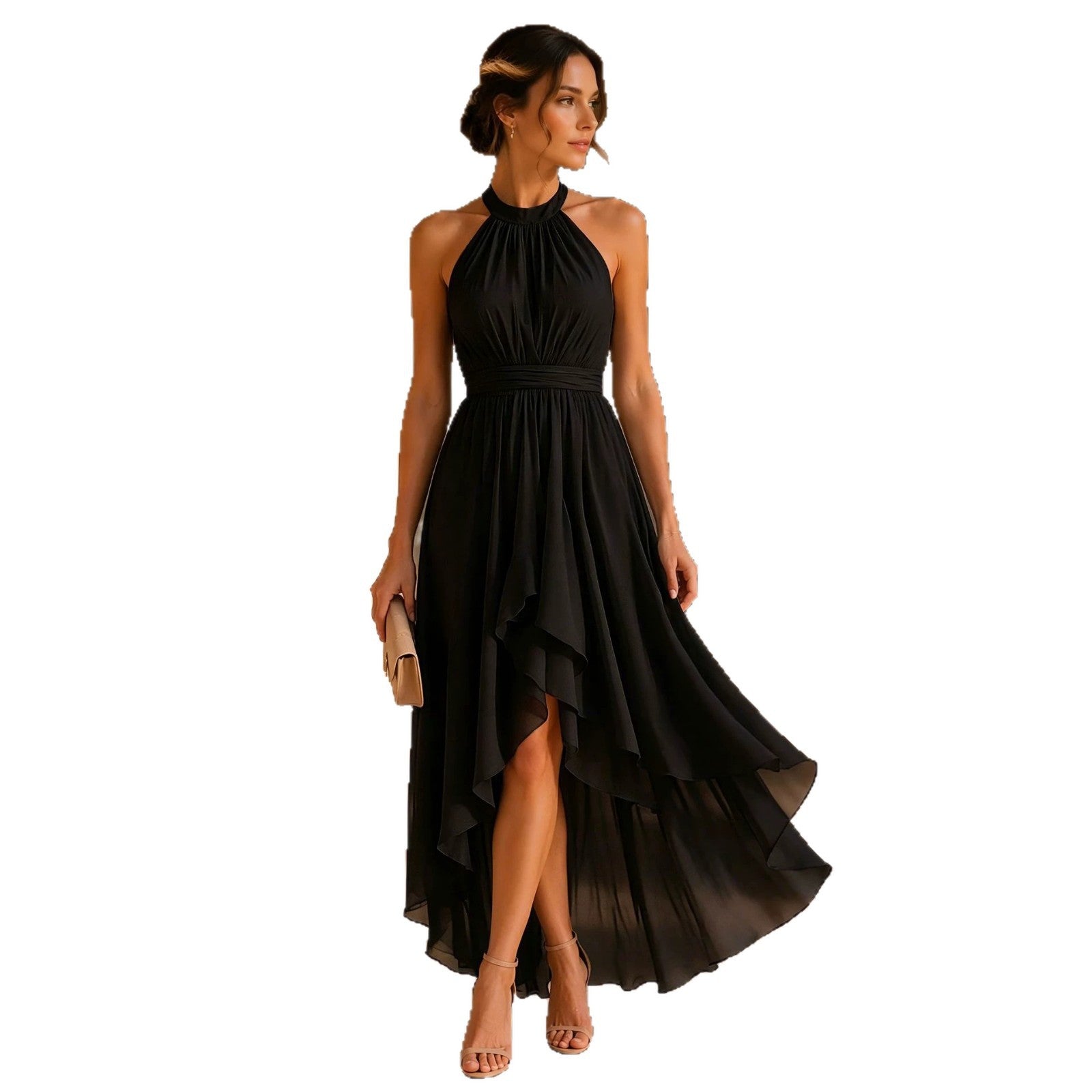 Irregular Sleeveless Chiffon Halter-Neck Evening Dress