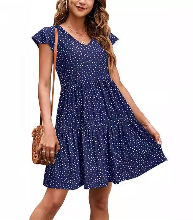 Casual V-Neck Pleated Dress
