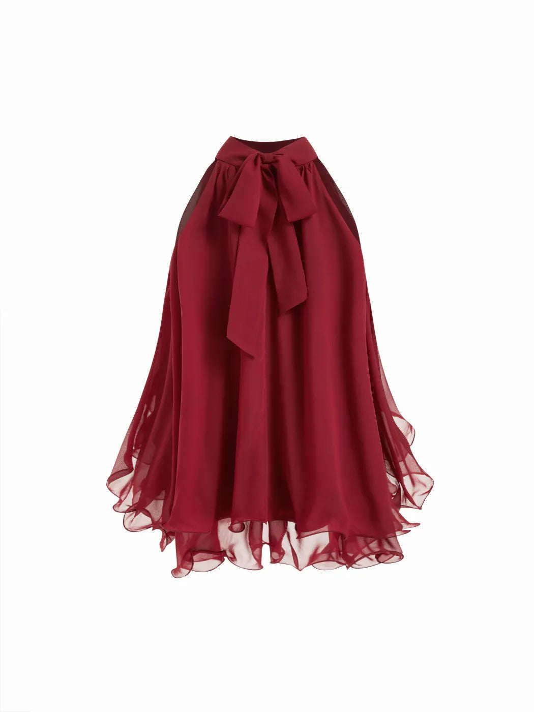 Off-shoulder Halter-neck Loose-fit Chiffon Blouse With Ruffled Hem