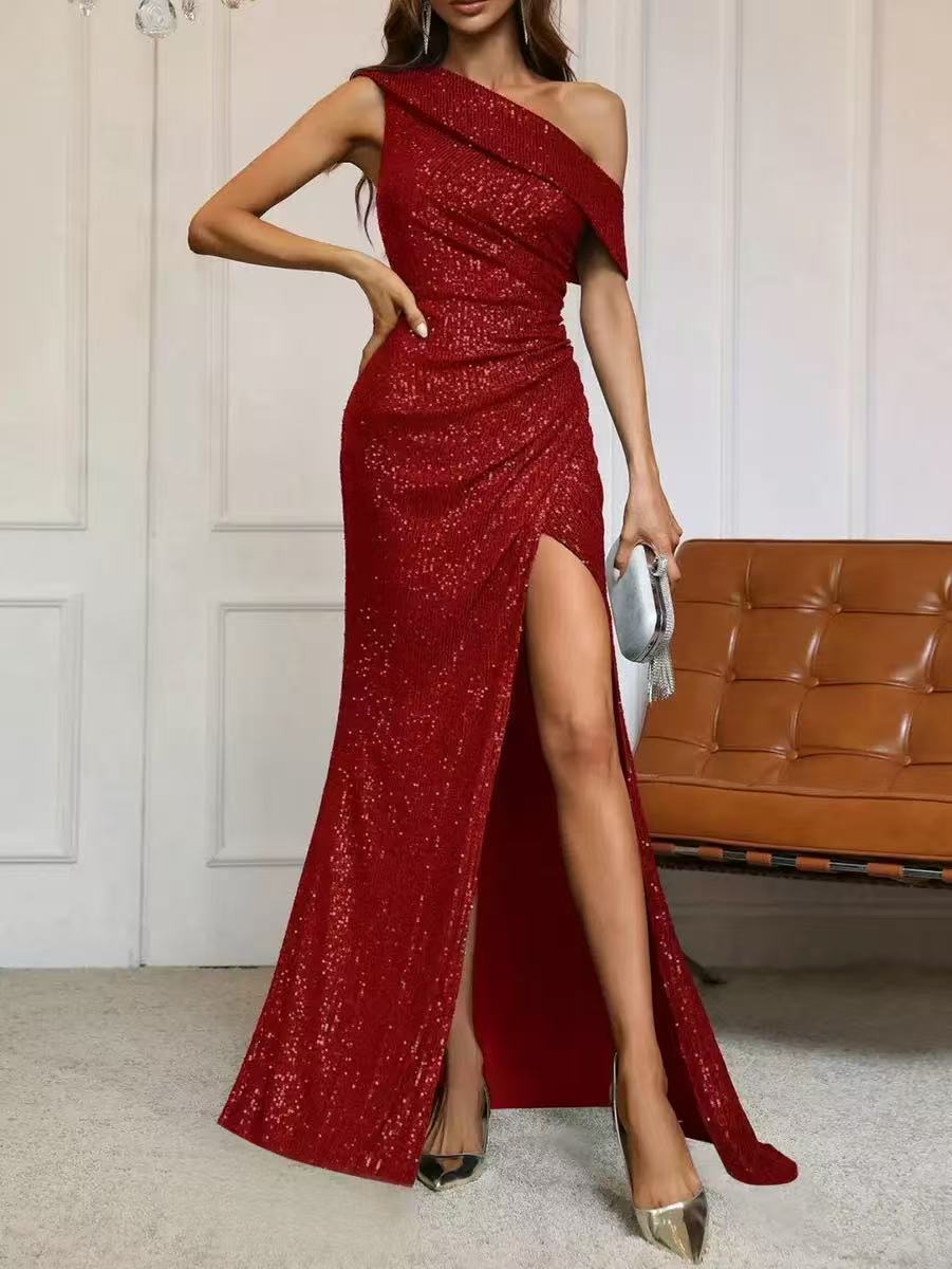 Elegant Off-shoulder High-slit Evening Gown