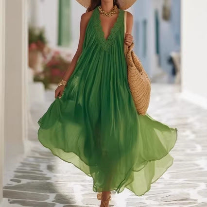 Off-shoulder Loose-fit Sleeveless V-neck Tank Dress