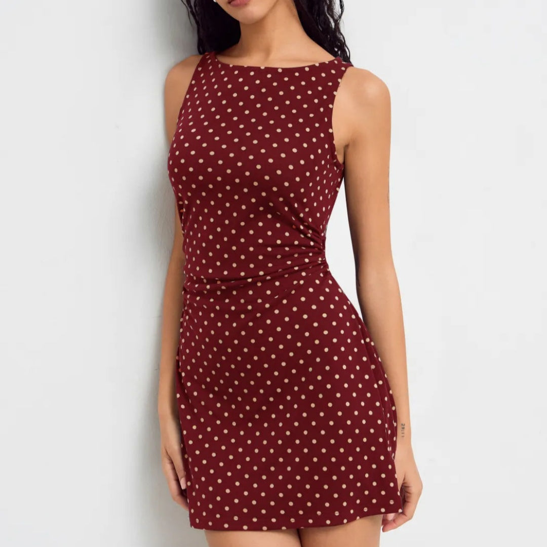 Vintage Polka Dot Sleeveless Dress Women's Boat Neck Slim Fit A-Line Mini…
