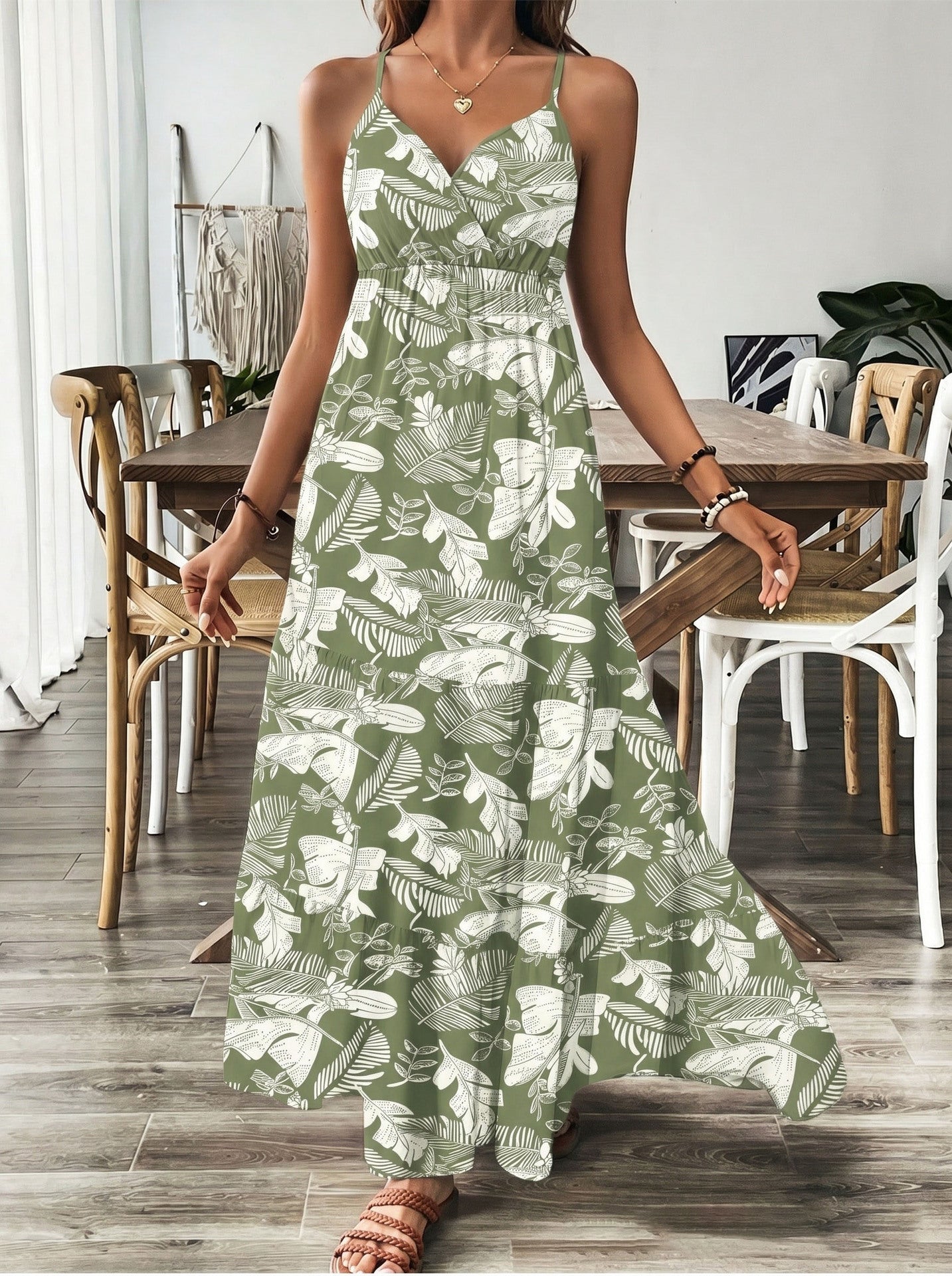 Retro V-neck Short-sleeve Printed Dress