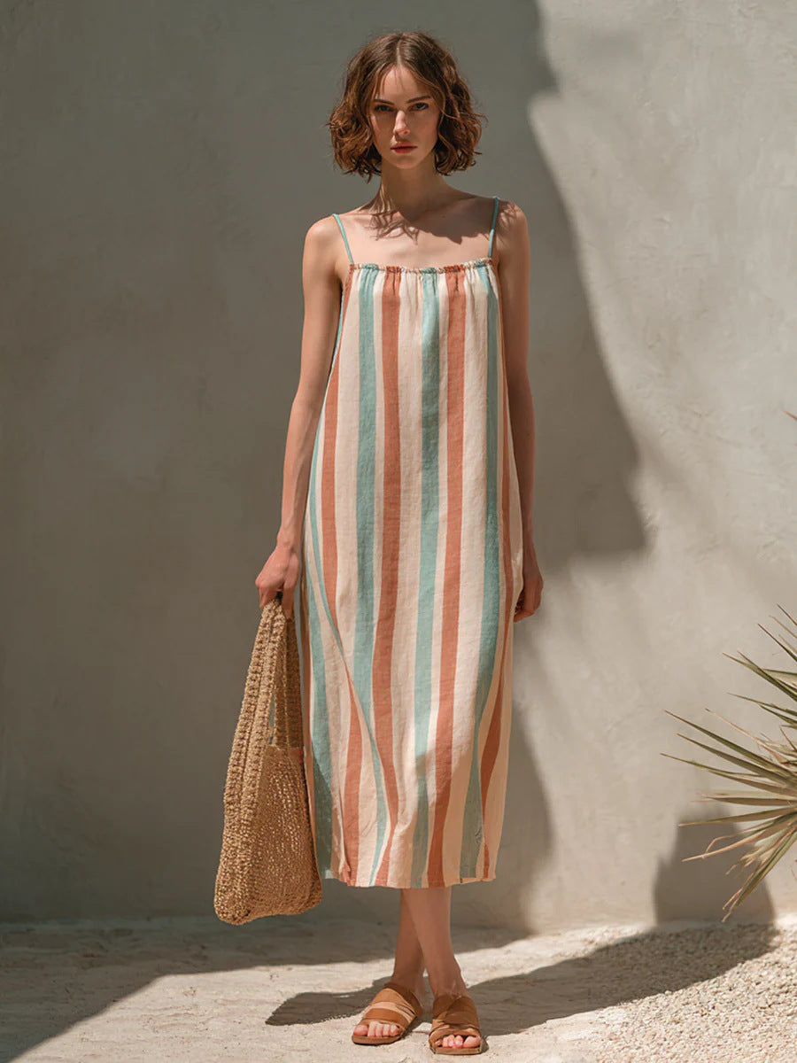 Minimalist Striped Strap Midi Dress