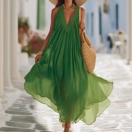 Off-shoulder Loose-fit Sleeveless V-neck Tank Dress