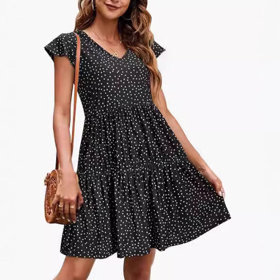 Casual V-Neck Pleated Dress
