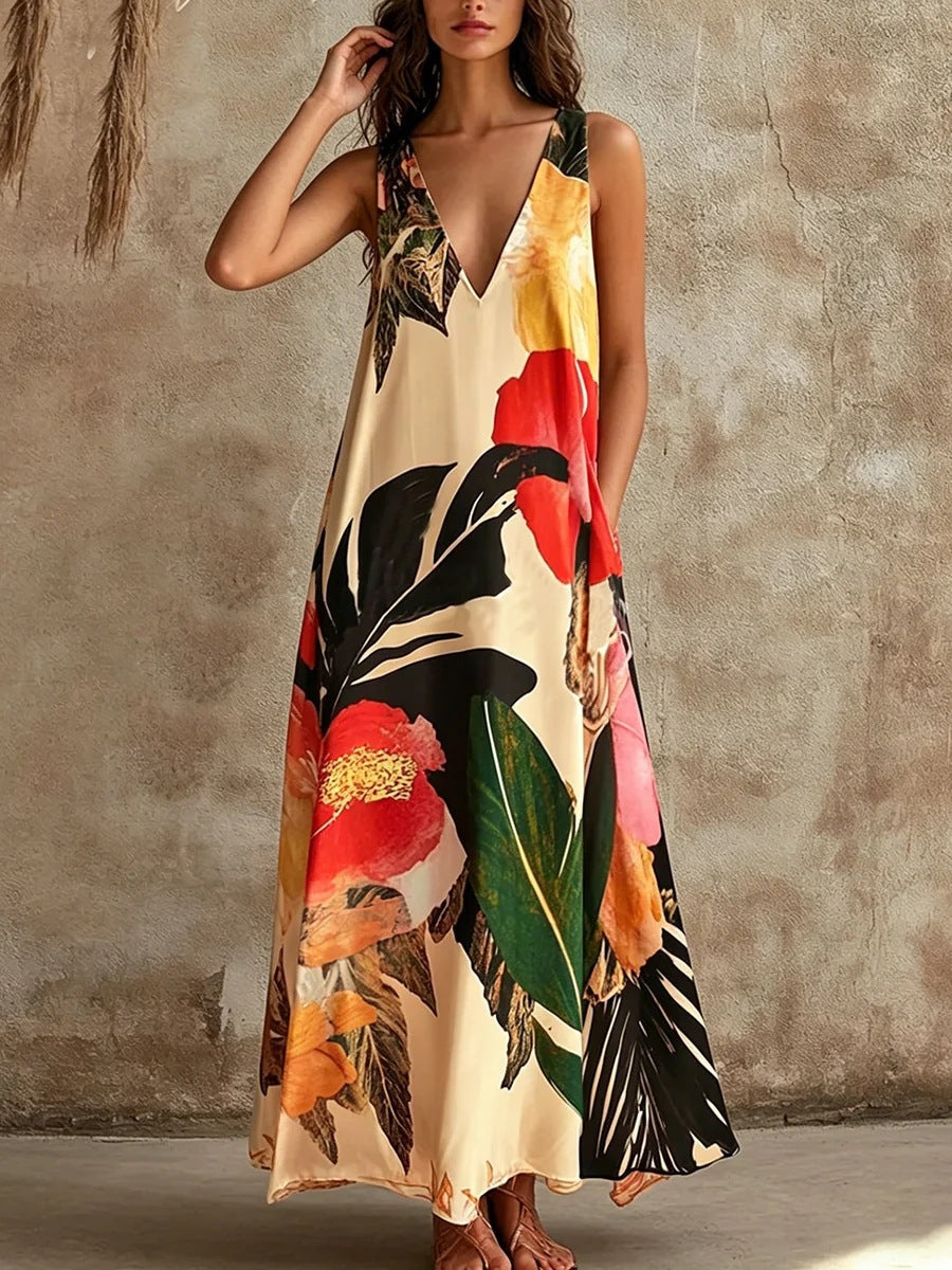 V-neck Printed Vest Dress