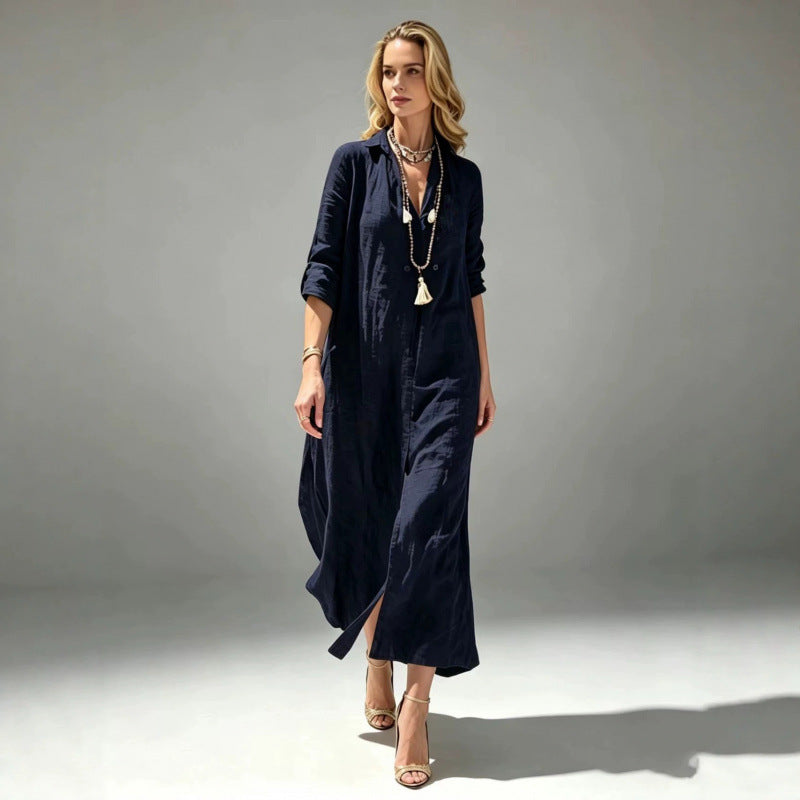 Loose-fitting Slit-front Vacation-style Dress