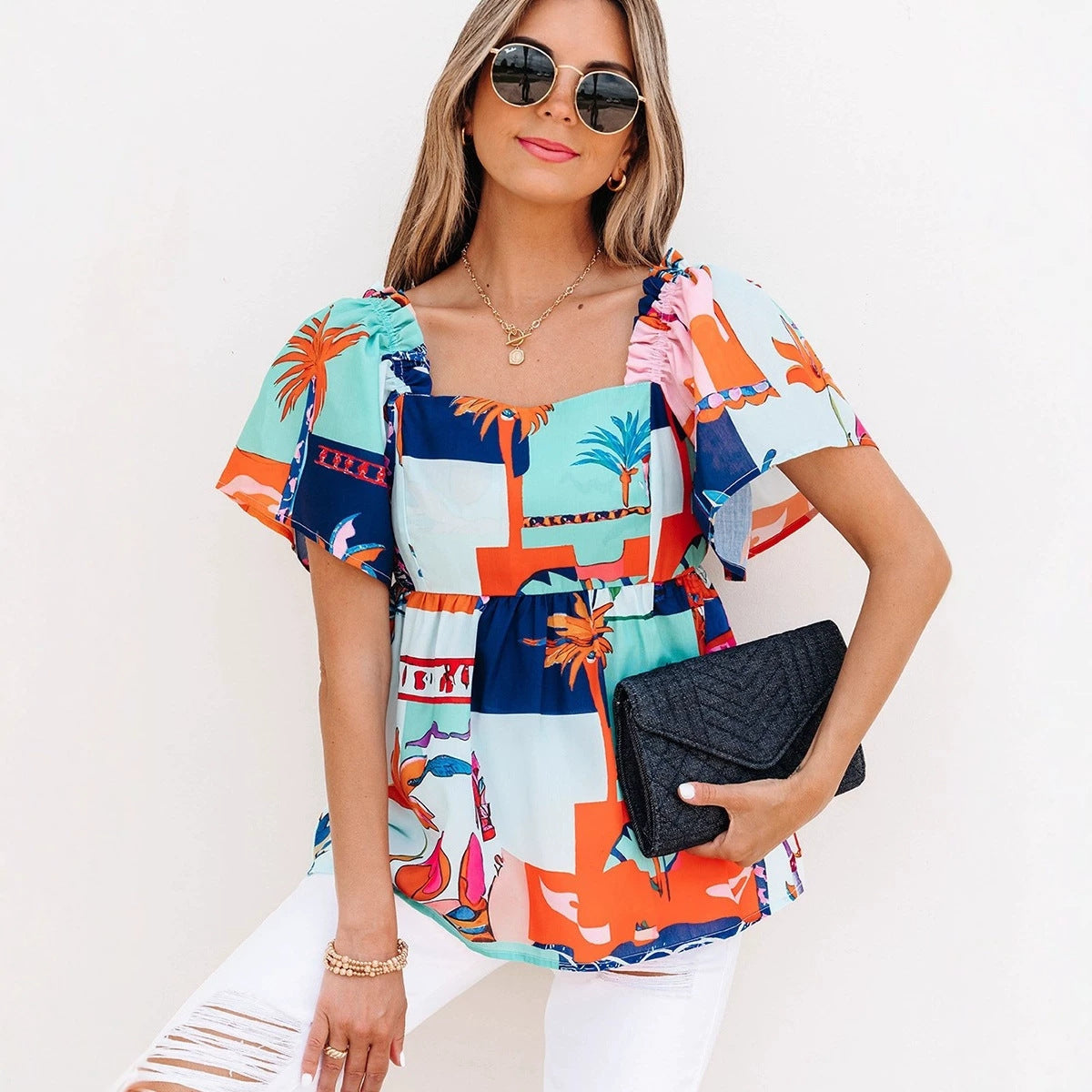 Summer Ruffle-Trim Short-Sleeve T-Shirt