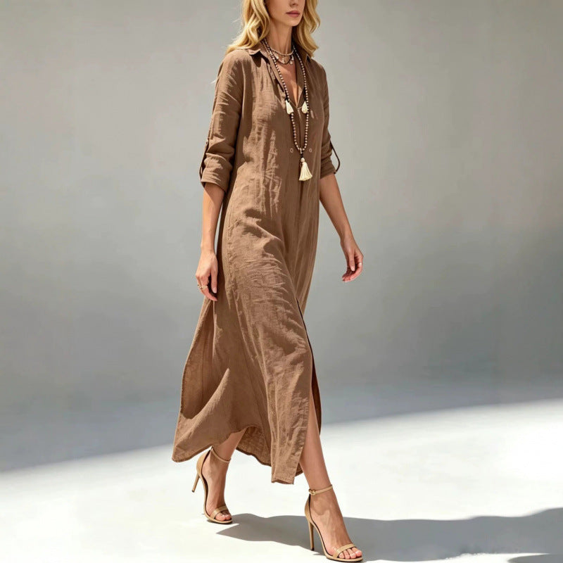 Loose-fitting Slit-front Vacation-style Dress