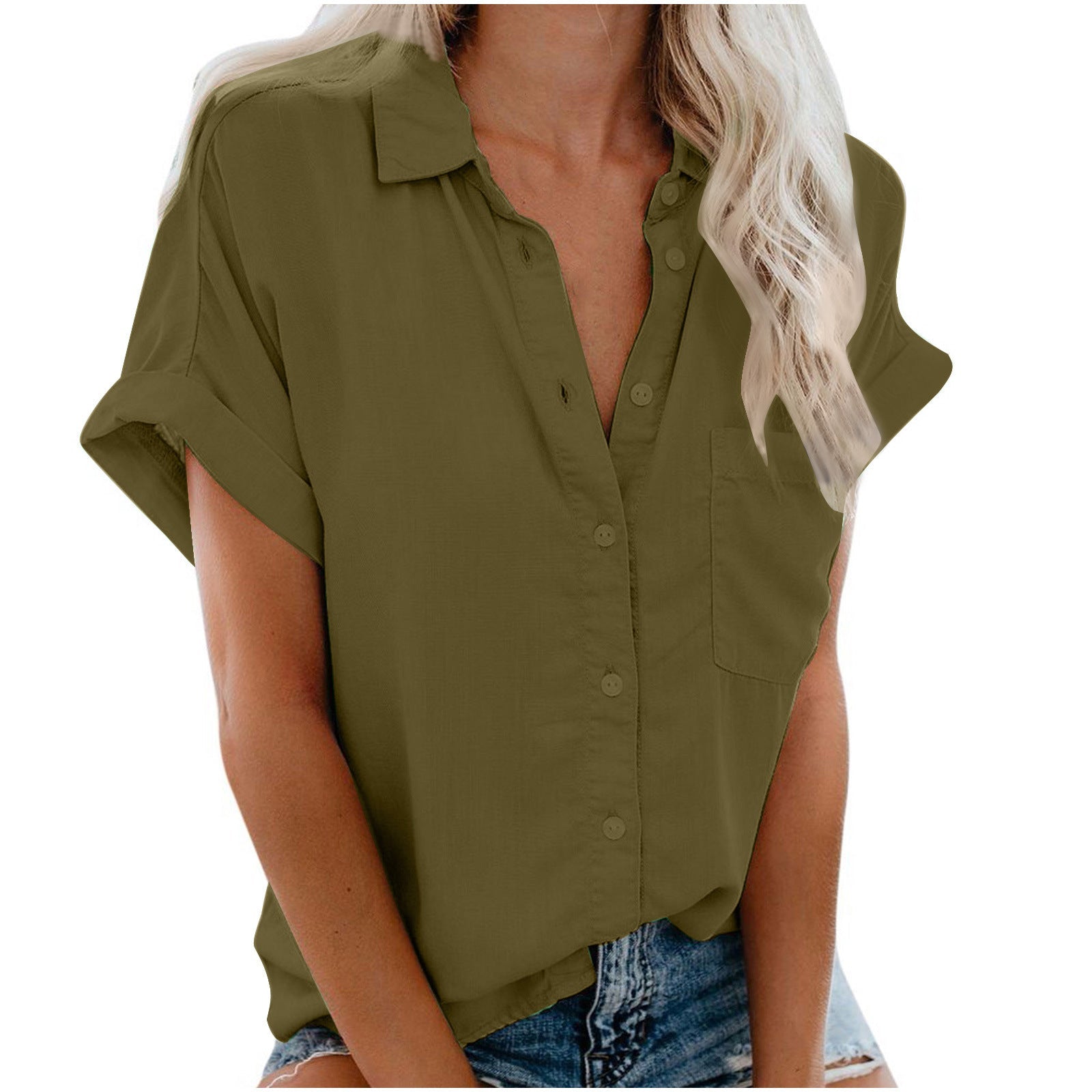 Ladies Lapel Button Shirt Summer