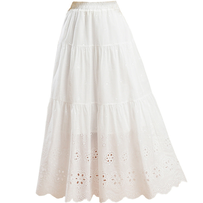 Loose-fitting White Hollow-out Floral Skirt