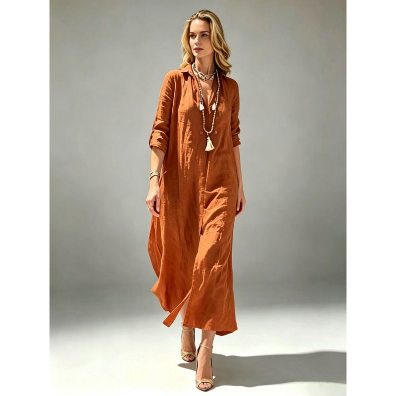 Loose-fitting Slit-front Vacation-style Dress