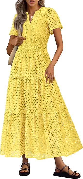 Short-Sleeve V-Neck Hollow-Out Dress