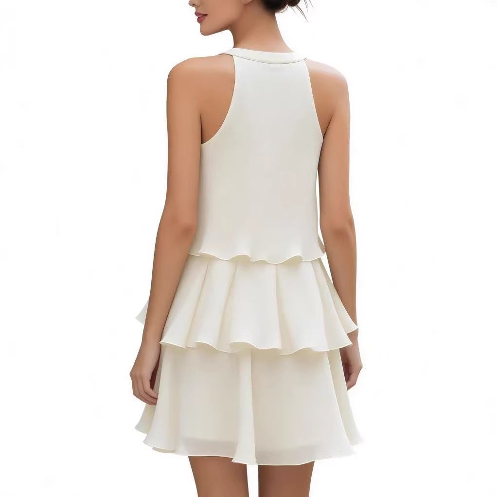 Sleeveless Layered Chiffon Tiered Mini Dress