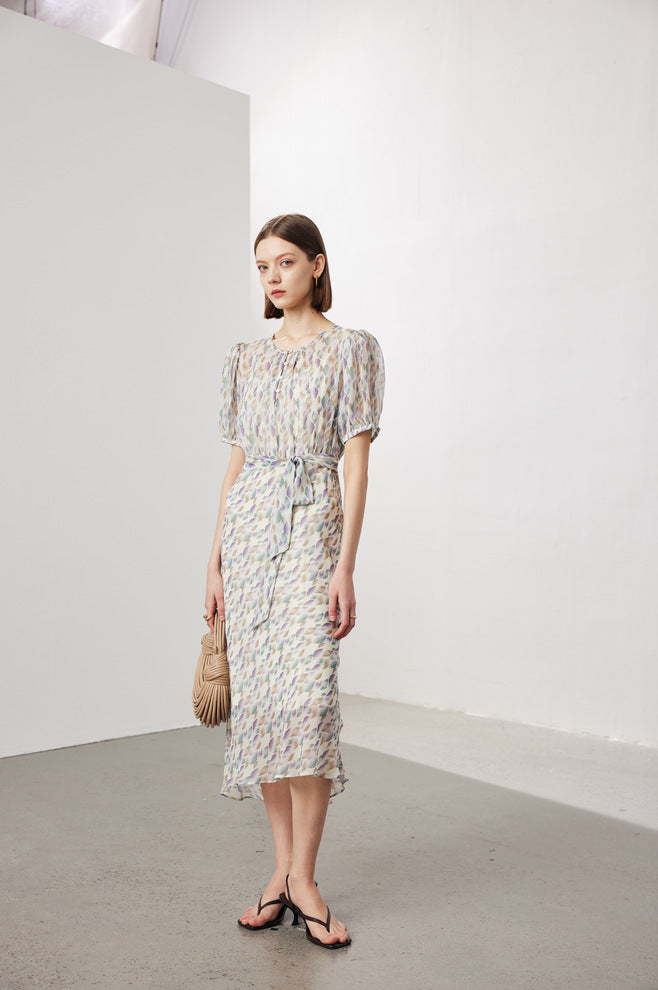 Floral Ladylike Waist-cinching Long Dress