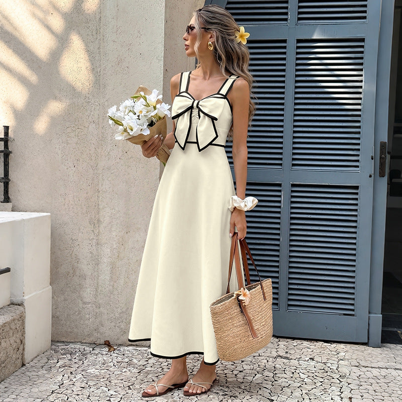Vintage-style Resort Style Colorblock Strap Dress