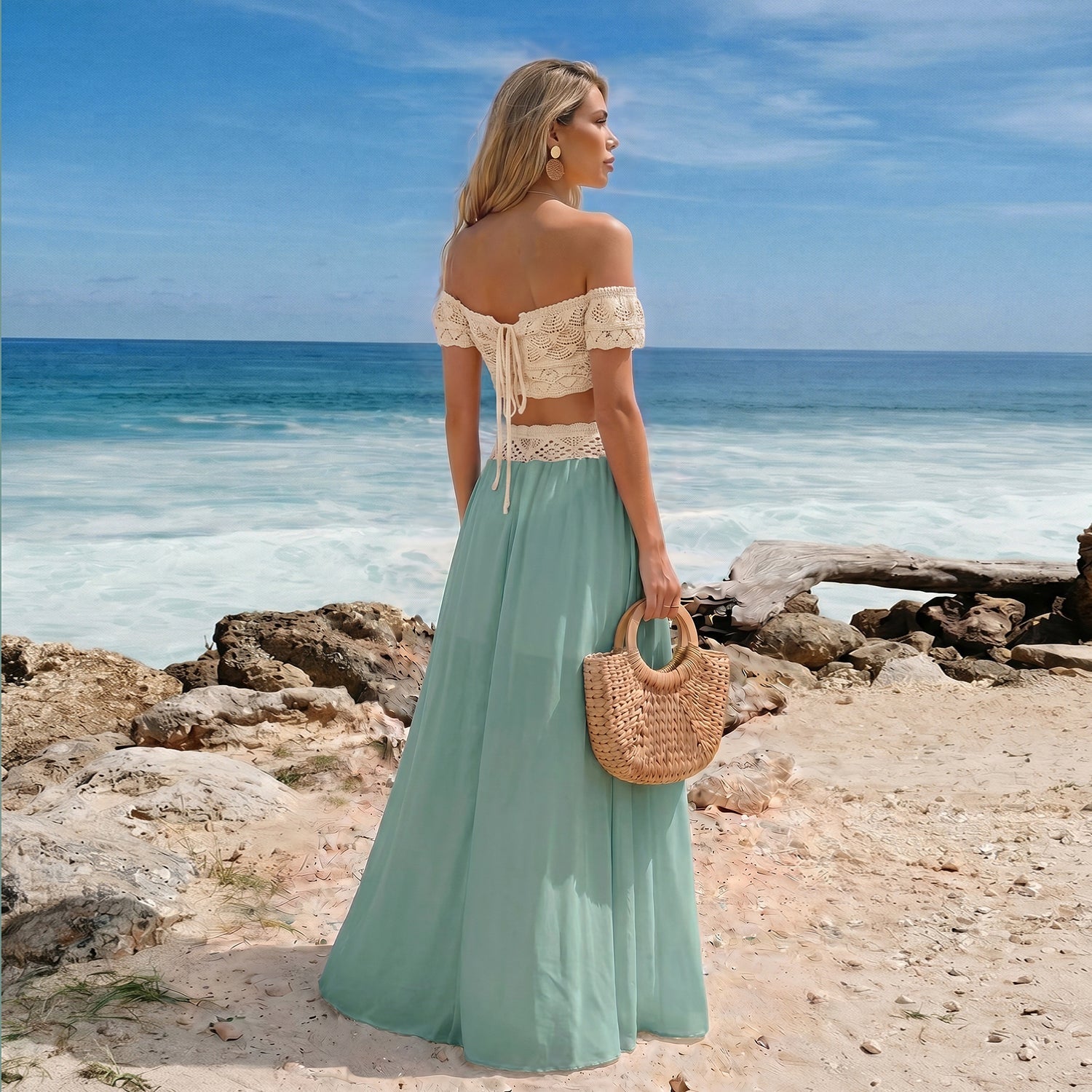 2 Piece Outfit Reversible Long Chiffon Beach Dress