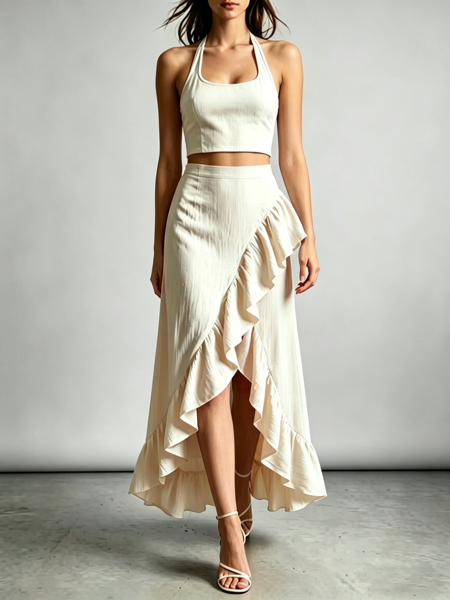 Cropped Top With A High-waisted Ruffled Skirt