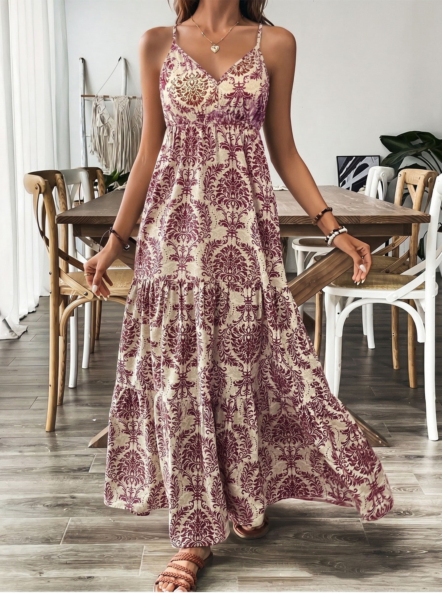 Retro V-neck Short-sleeve Printed Dress