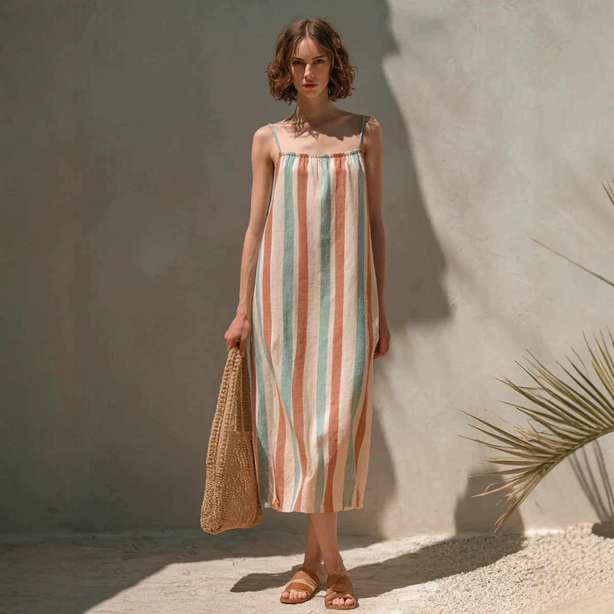 Minimalist Striped Strap Midi Dress