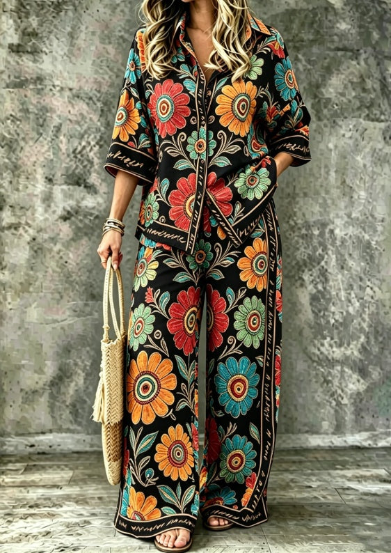 Spring Summer Digital-Print Shirt And Pants Set