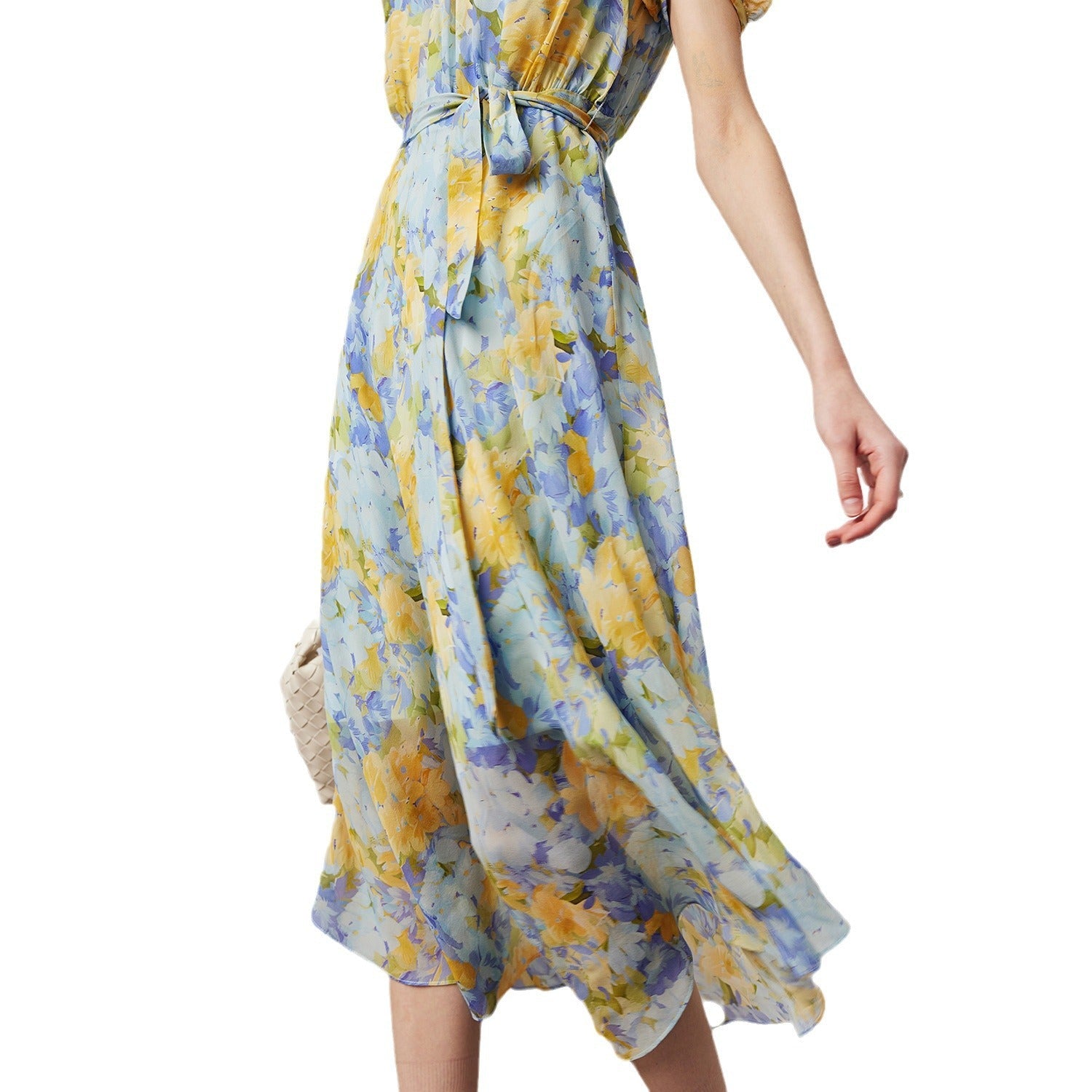 Floral Ladylike Waist-cinching Long Dress
