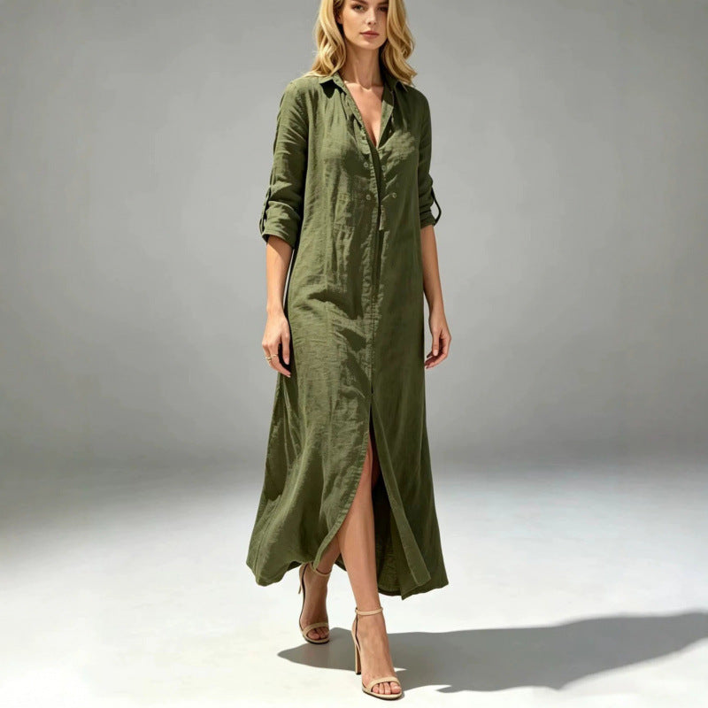 Loose-fitting Slit-front Vacation-style Dress