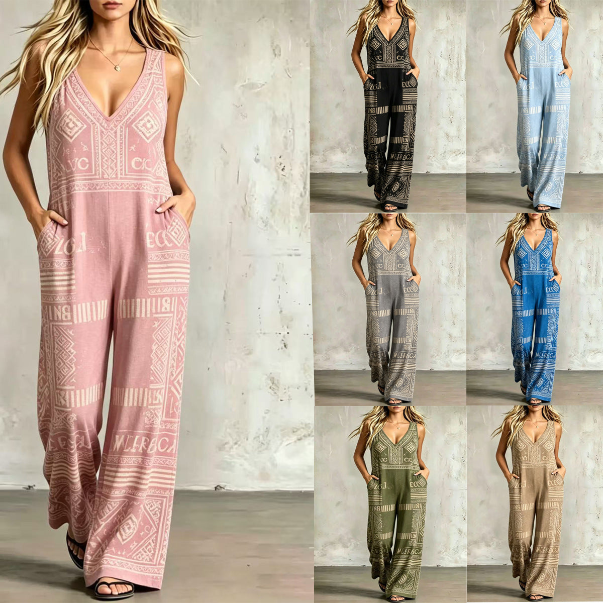 Printed Sleeveless Loose-fit Wide-leg Jumpsuit