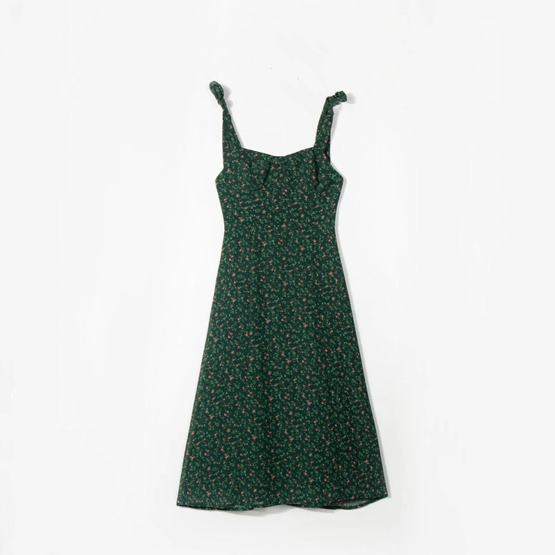 Small Floral Print Slim Fit Waist Cinching Midi Camisole Dress