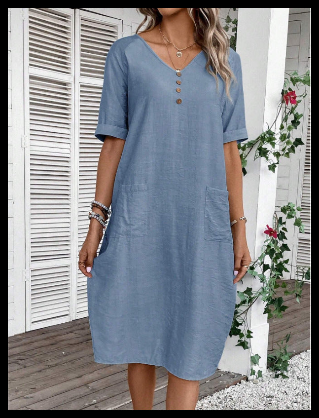 Summer V-neck Loose And Comfortable Resort Dress