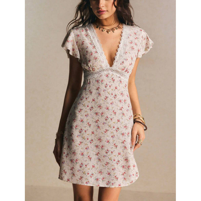 Delicate Lace-panelled Romantic Floral Dress