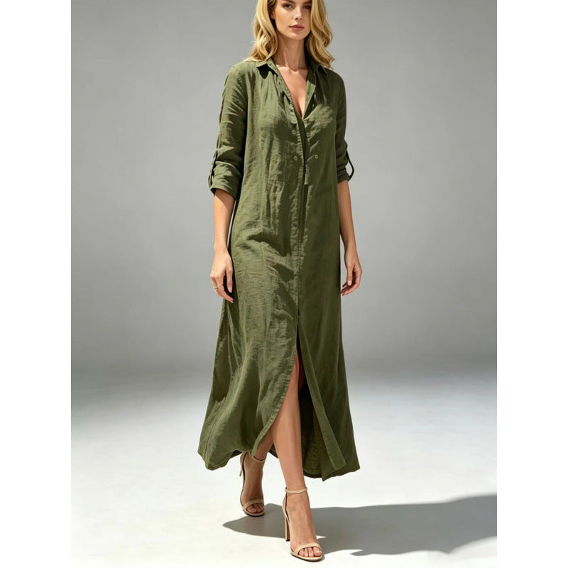 Loose-fitting Slit-front Vacation-style Dress