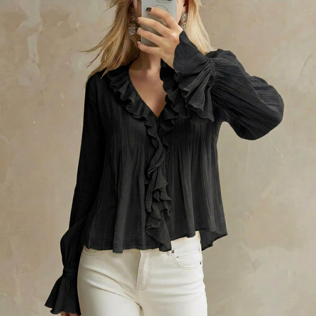Versatile Flared Long-sleeve Top For Summer And Early Fall
