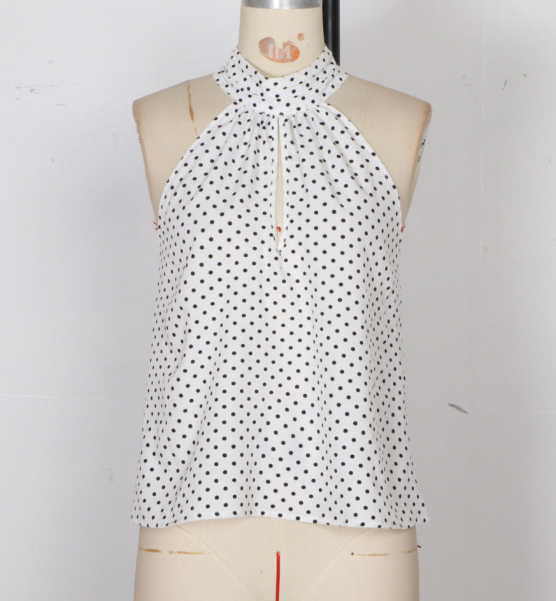 White Polka-Dot Summer Halter-Neck Vest