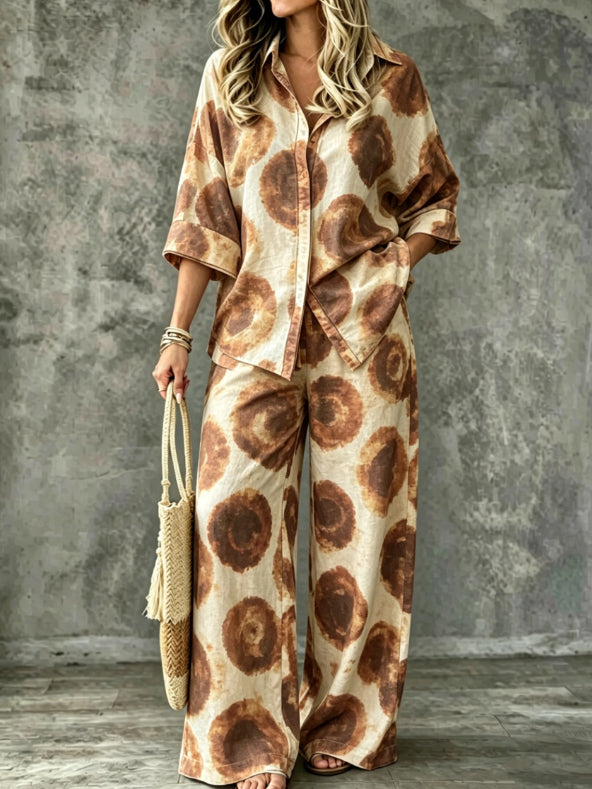 Spring Summer Digital-Print Shirt And Pants Set