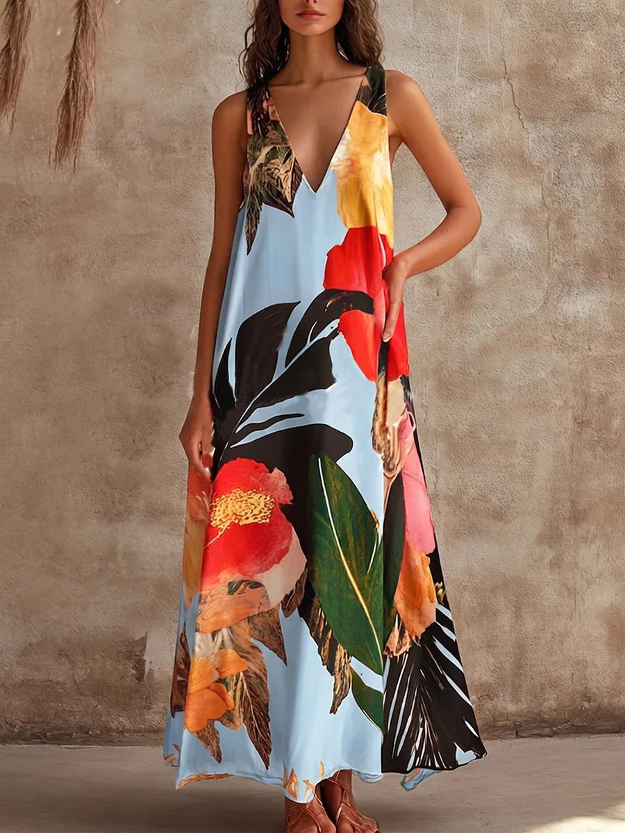 V-neck Printed Vest Dress